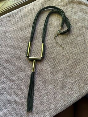 Chico’s Green Tassel Pendant Necklace with Gold Accents